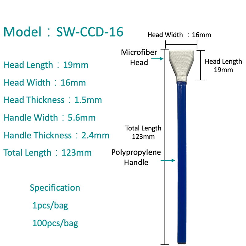 SW-CCD-16 عاری از غبار و لنزهای ملایم میکرو فیبر سواب
